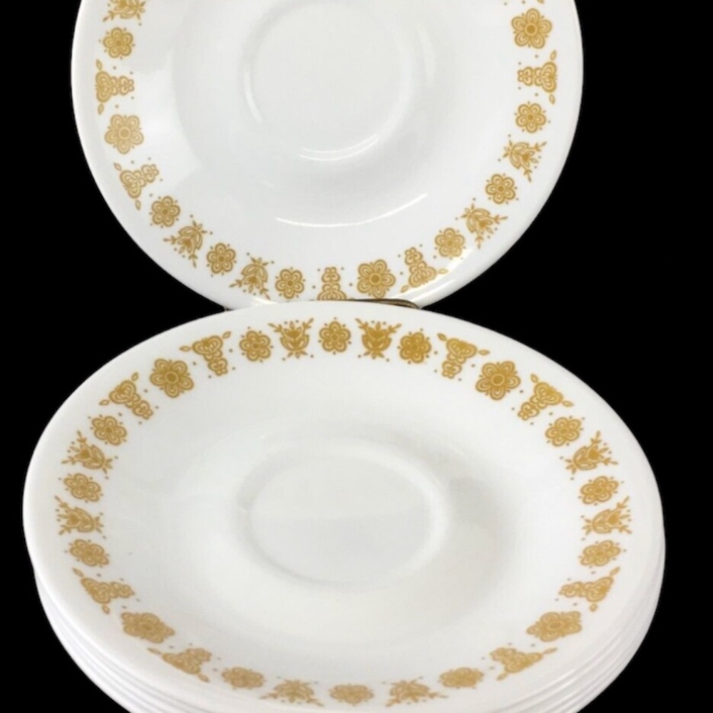 Vintage 1970’s Corelle - Set of 6 BUTTERFLY GOLD Saucers